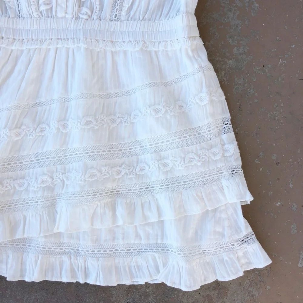 LoveShackFancy White Embroidered Ruffled Mini Dress - Picture 3 of 6